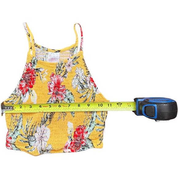 Yellow Floral Smocked Crop Tank Top – Y2K XS Style - Picture 5 of 7